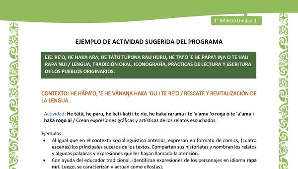 Actividad sugerida LC01 - Rapa Nui - U1 - N°06: Crean expresiones gráficas y artísticas de los relatos escuchados.