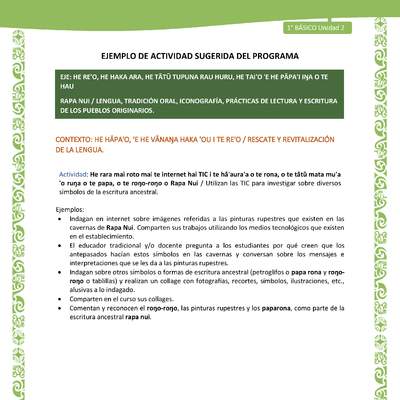 Actividad sugerida LC01 - Rapa Nui - U2 - N°26: Utilizan las TIC para investigar sobre diversos símbolos de la escritura ancestral.