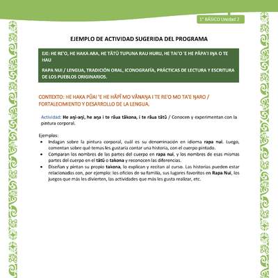 Actividad sugerida LC01 - Rapa Nui - U2 - N°32: Conocen y experimentan con la pintura corporal.