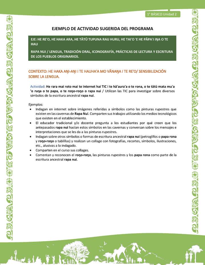 Actividad sugerida LC01 - Rapa Nui - U2 - N°20: Utilizan las TIC para investigar sobre diversos símbolos de la escritura ancestral rapa nui.