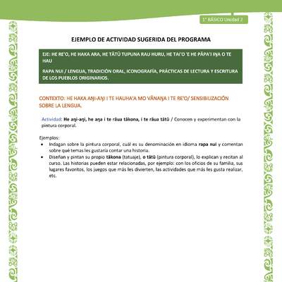 Actividad sugerida LC01 - Rapa Nui - U2 - N°21: Conocen y experimentan con la pintura corporal.