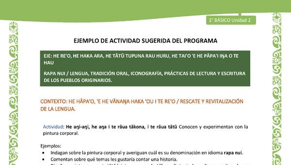 Actividad sugerida LC01 - Rapa Nui - U2 - N°27:  Conocen y experimentan con la pintura corporal.