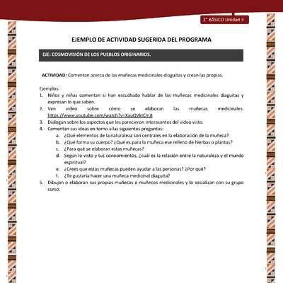 Actividad sugerida: LC02 - Diaguita - U3 - N°2: COMENTAN ACERCA DE LAS MUÑECAS MEDICINALES DIAGUITAS Y CREAN LAS PROPIAS.