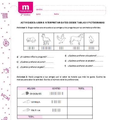 Leer e interpretar datos desde tablas y pictogramas