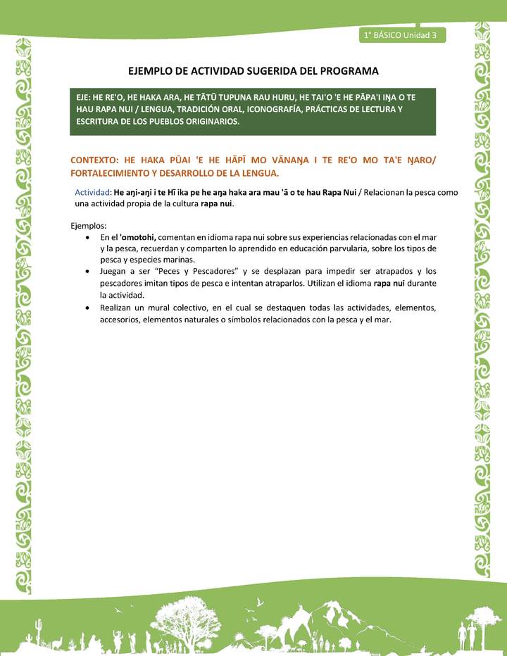 Actividad sugerida LC01 - Rapa Nui - U3 - N°50: Relacionan la pesca como una actividad propia de la cultura rapa nui.