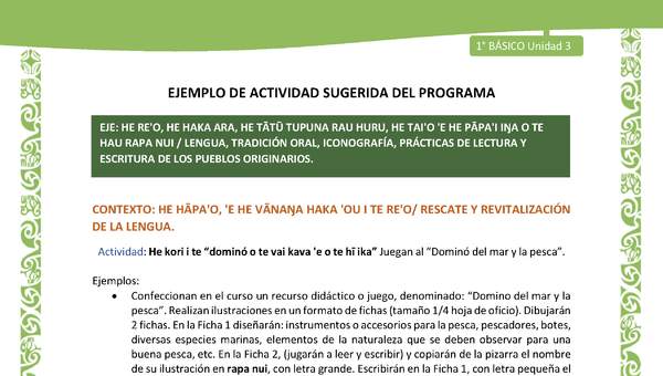 Actividad sugerida LC01 - Rapa Nui - U3 - N°47: Juegan al “Dominó del mar y la pesca”.