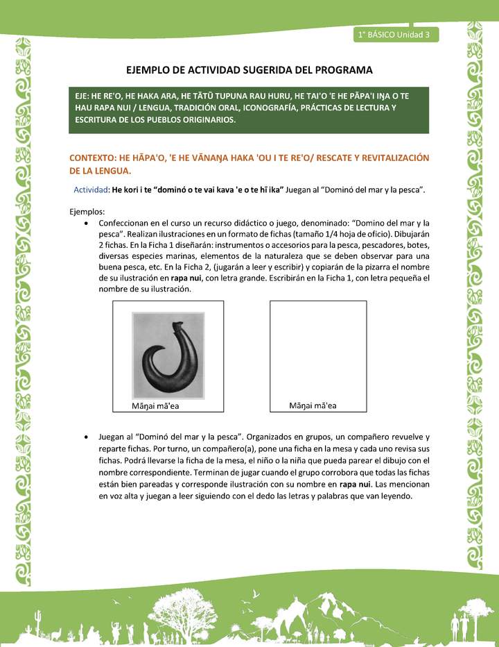 Actividad sugerida LC01 - Rapa Nui - U3 - N°47: Juegan al “Dominó del mar y la pesca”.