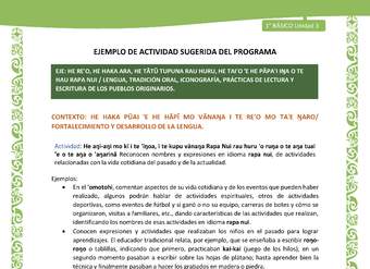 Actividad sugerida LC01 - Rapa Nui - U3 - N°53: Reconocen nombres y expresiones en idioma rapa nui, de actividades relacionadas con la vida cotidiana del pasado y de la actualidad.