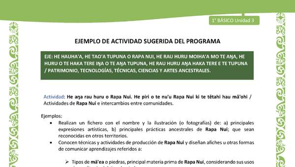 Actividad sugerida LC01 - Rapa Nui - U3 - N°64: Actividades de Rapa Nui e intercambios entre comunidades.