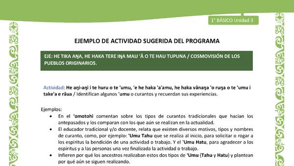 Actividad sugerida LC01 - Rapa Nui - U3 - N°59: Identifican algunos 'umu o curantos y recuerdan sus experiencias.