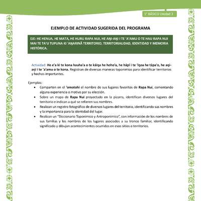 Actividad sugerida LC01 - Rapa Nui - U3 - N°56: Registran de diversas maneras toponimias para identificar territorios y hechos importantes.