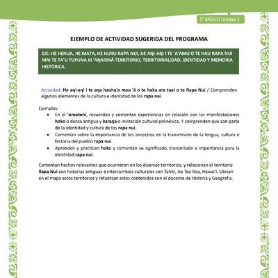 Actividad sugerida LC01 - Rapa Nui - U3 - N°55: Comprenden algunos elementos de la cultura e identidad de los rapa nui.