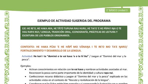 Actividad sugerida LC01 - Rapa Nui - U3 - N°52:  Juegan al “Dominó del mar y la pesca”.