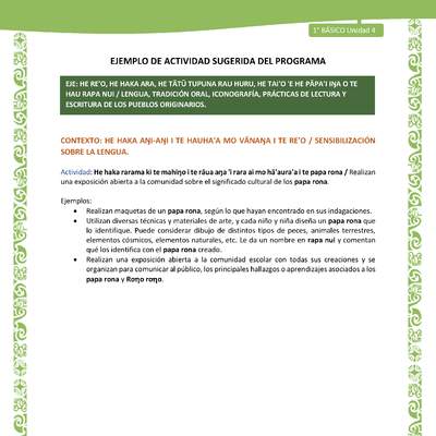 Actividad sugerida LC01 - Rapa Nui - U4 - N°69: Realizan una exposición abierta a la comunidad sobre el significado cultural de los papa rona.