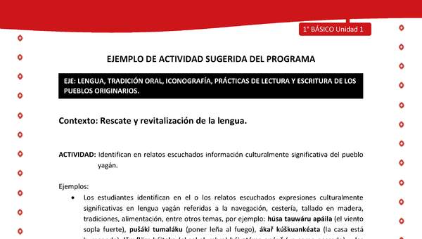 Actividad sugerida Nº 4- LC01 - YAG-U1-LR - Identifican en relatos escuchados información culturalmente significativa del pueblo yagán