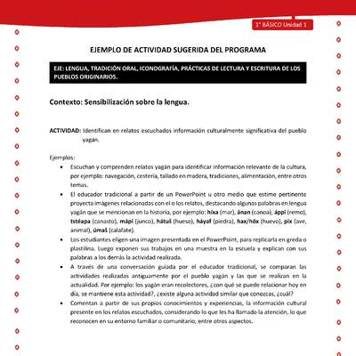 Actividad sugerida Nº 3- LC01 - YAG-U1-LS - Identifican en relatos escuchados información culturalmente significativa del pueblo yagán