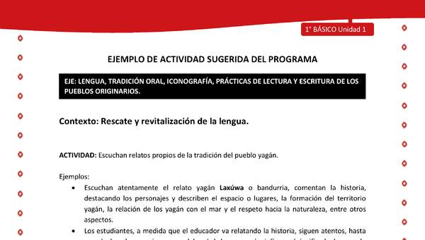 Actividad sugerida Nº 2- LC01 - YAG-U1-LR - Escuchan relatos propios de la tradición del pueblo yagán