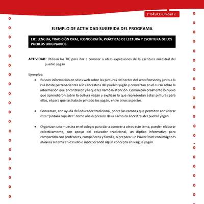 Actividad sugerida Nº 4- LC01 - YAG-U2-LR - Utilizan las TIC para dar a conocer a otras expresiones de la escritura ancestral del pueblo yagán