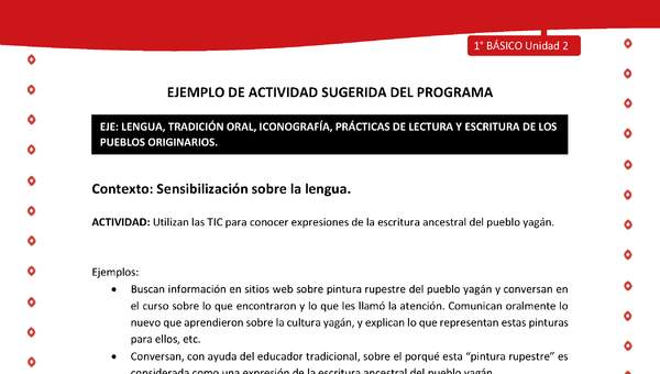 Actividad sugerida Nº 2- LC01 - YAG-U2-LS - Utilizan las TIC para conocer expresiones de la escritura ancestral del pueblo yagán