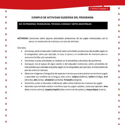 Actividad sugerida Nº 5- LC01 - YAG-U3-EP - Conversan sobre algunas actividades productivas de los yagán relacionadas con la pesca, la recolección de mariscos y la caza de animales