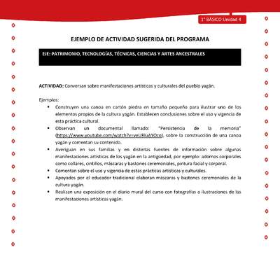 Actividad sugerida Nº 5- LC01 - YAG-U4-EP - Conversan sobre manifestaciones artísticas y culturales del pueblo yagán