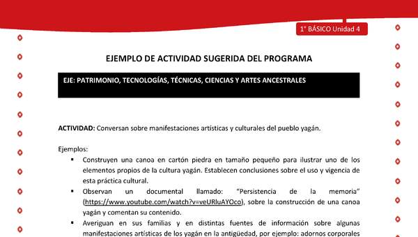 Actividad sugerida Nº 5- LC01 - YAG-U4-EP - Conversan sobre manifestaciones artísticas y culturales del pueblo yagán