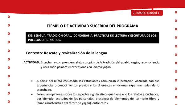 Actividad sugerida Nº 2- LC02 - YAG-U1-LR - Escuchan y comprenden relatos propios de la tradición del pueblo yagán, reconociendo y utilizando palabras y expresiones en idioma yagán