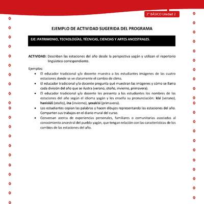 Actividad sugerida Nº 6 - LC02 - YAG-U2-EP - Describen las estaciones del año desde la perspectiva yagán y utilizan el repertorio lingüístico correspondiente