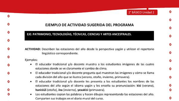 Actividad sugerida Nº 6 - LC02 - YAG-U2-EP - Describen las estaciones del año desde la perspectiva yagán y utilizan el repertorio lingüístico correspondiente