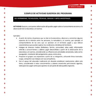 Actividad sugerida Nº 4- LC02 - YAG-U2-EP - Buscan y comparten información del pueblo yagán sobre el conocimiento en torno a la observación de la naturaleza y el cosmos