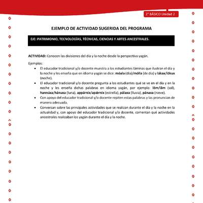 Actividad sugerida Nº 5 - LC02 - YAG-U2-EP - Conocen las divisiones del día y la noche desde la perspectiva yagán