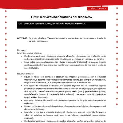 Actividad sugerida Nº 3 - LC02 - YAG-U3-ET - Escuchan el relato “Tawn o témpanos” y demuestran su comprensión a través de variadas expresiones