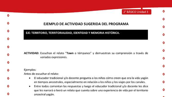 Actividad sugerida Nº 3 - LC02 - YAG-U3-ET - Escuchan el relato “Tawn o témpanos” y demuestran su comprensión a través de variadas expresiones