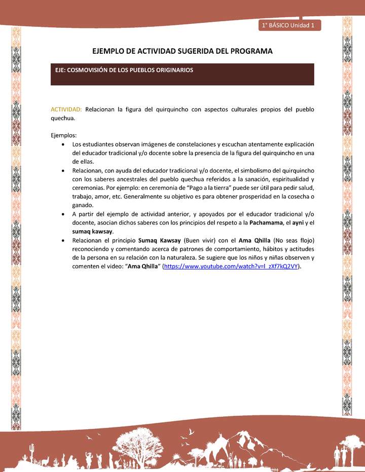 Actividad sugerida LC01 - Quechua - U1 - N°12: Relacionan la figura del quirquincho con aspectos culturales propios del pueblo quechua.