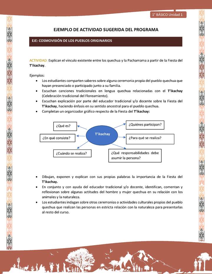Actividad sugerida LC01 - Quechua - U1 - N°13: Explican el vínculo existente entre los quechua y la Pachamama a partir de la Fiesta del T’ikachay.