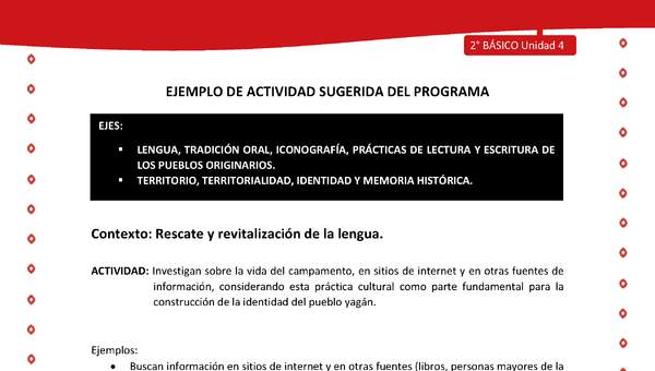 Actividad sugerida Nº 2- LC02 - YAG-U4-LR - Investigan sobre la vida del campamento, en sitios de internet y en otras fuentes de información, considerando esta práctica cultural como parte fundamental para la construcción de la identidad del pueblo yagán