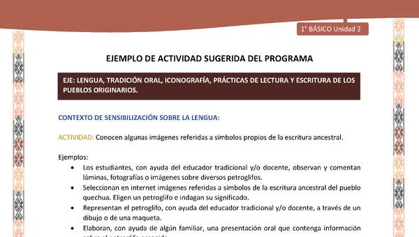 Actividad sugerida LC01 - Quechua - U2 - N°18: Conocen algunas imágenes referidas a símbolos propios de la escritura ancestral.