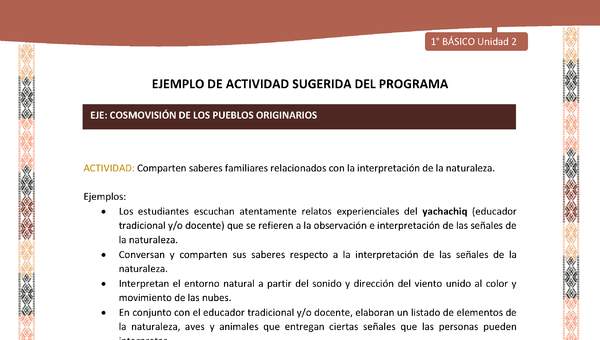 Actividad sugerida LC01 - Quechua - U2 - N°30: Comparten saberes familiares relacionados con la interpretación de la naturaleza.