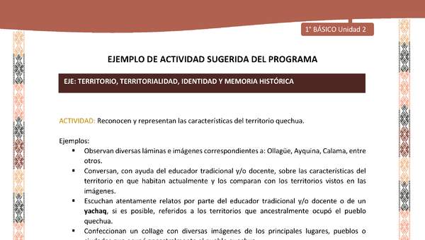 Actividad sugerida LC01 - Quechua - U2 - N°28: Reconocen y representan las características del territorio quechua.