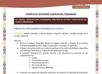 Actividad sugerida LC01 - Quechua - U2 - N°27: Explican utilizando el idioma quechua imágenes referidas a símbolos propios de la escritura ancestral.