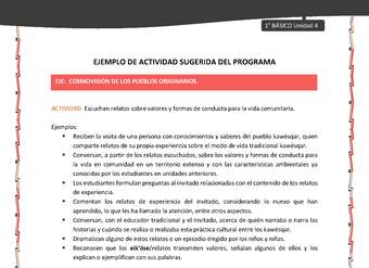 Actividad sugerida: LC01 - KAWÉSQAR - U4 - N°4: ESCUCHAN RELATOS SOBRE VALORES Y FORMAS DE CONDUCTA PARA LA VIDA COMUNITARIA.