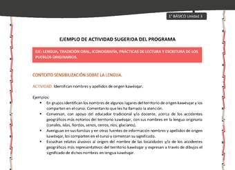 Actividad sugerida: LC01 - KAWÉSQAR - U3 - N°1: IDENTIFICAN NOMBRES Y APELLIDOS DE ORIGEN KAWÉSQAR