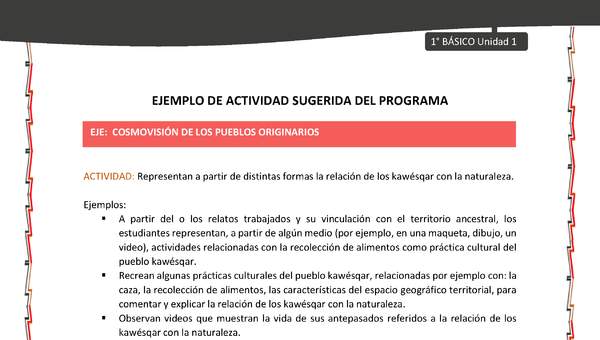 Actividad sugerida: LC01 - KAWÉSQAR - U1 - N°4: REPRESENTAN A PARTIR DE DISTINTAS FORMAS LA RELACIÓN DE LOS KAWÉSQAR CON LA NATURALEZA.