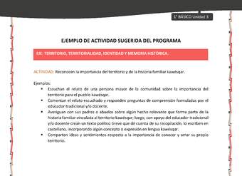 Actividad sugerida: LC01 - KAWÉSQAR - U3 - N°3: RECONOCEN LA IMPORTANCIA DEL TERRITORIO Y DE LA HISTORIA FAMILIAR KAWÉSQAR.