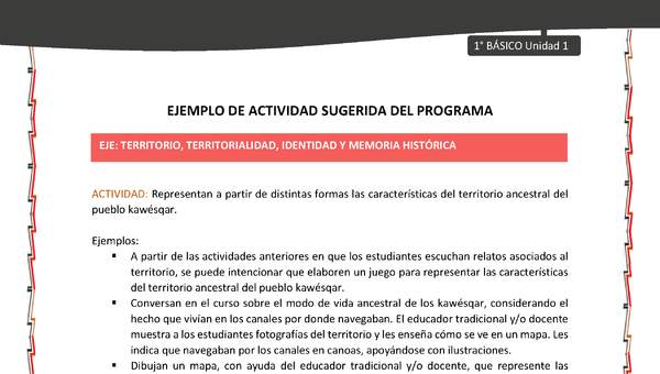 Actividad sugerida: LC01 - KAWÉSQAR - U1 - N°3: REPRESENTAN A PARTIR DE DISTINTAS FORMAS LAS CARACTERÍSTICAS DEL TERRITORIO ANCESTRAL DEL PUEBLO KAWÉSQAR.