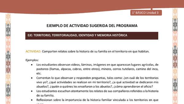 Actividad sugerida LC01 - Quechua - U3 - N°37: Comparten relatos sobre la historia de su familia en el territorio en que habitan.