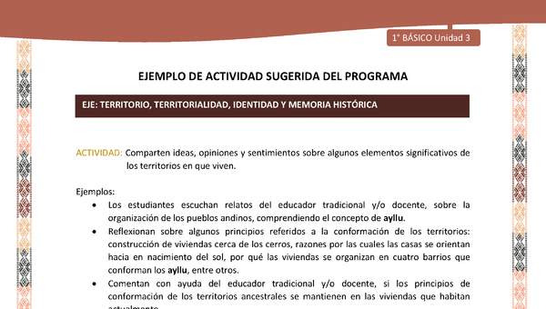 Actividad sugerida LC01 - Quechua - U3 - N°38: Comparten ideas, opiniones y sentimientos sobre algunos elementos significativos de los territorios en que viven.