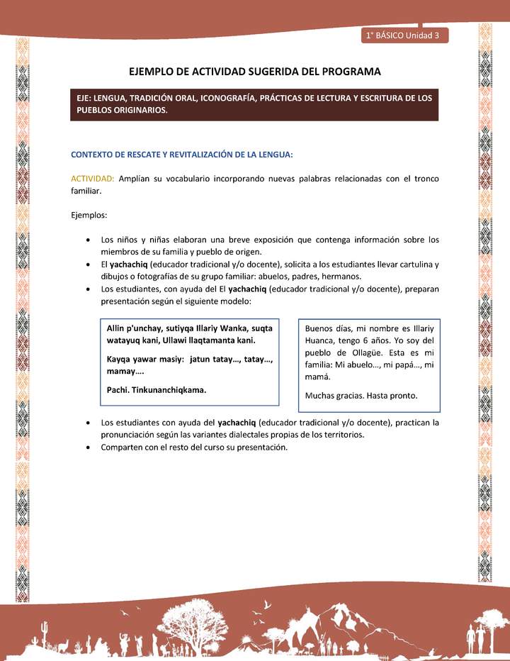 Actividad sugerida LC01 - Quechua - U3 - N°35: Amplían su vocabulario incorporando nuevas palabras relacionadas con el tronco familiar.