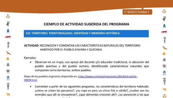 Actividad sugerida Nº 5- LC01 - INTERCULTURALIDAD-U1-ET - RECONOCEN Y COMENTAN LAS CARACTERÍSTICAS NATURALES DEL TERRITORIO HABITADO POR EL PUEBLO AYMARA Y QUECHUA