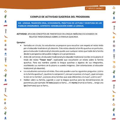 Actividad sugerida Nº 1- LC01 - INTERCULTURALIDAD-U1-LS - APLICAN CONCEPTOS DE PARENTESCO EN LENGUA INDÍGENA ESCUCHADOS EN RELATOS TRADICIONALES SOBRE LA FAMILIA QUECHUA.